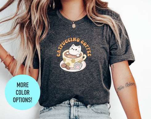Catpuccino Coffee Cat T-shirt, Touch My Coffee T-shirt, Whimsical Kitten Graphic, Tees For Cat Lovers, Cat Lover Shirt